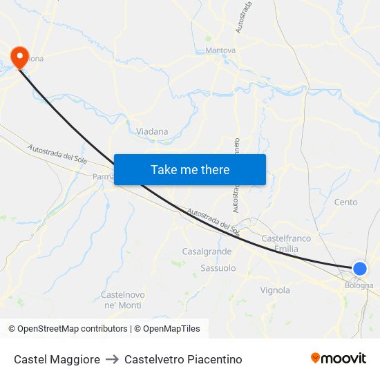 Castel Maggiore to Castelvetro Piacentino map