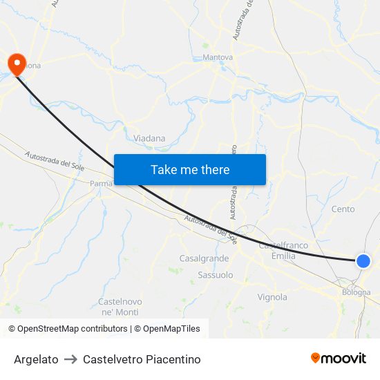 Argelato to Castelvetro Piacentino map