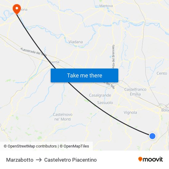 Marzabotto to Castelvetro Piacentino map