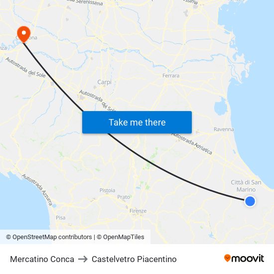 Mercatino Conca to Castelvetro Piacentino map