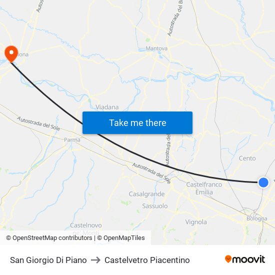 San Giorgio Di Piano to Castelvetro Piacentino map