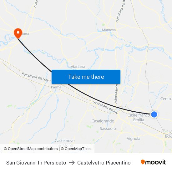 San Giovanni In Persiceto to Castelvetro Piacentino map