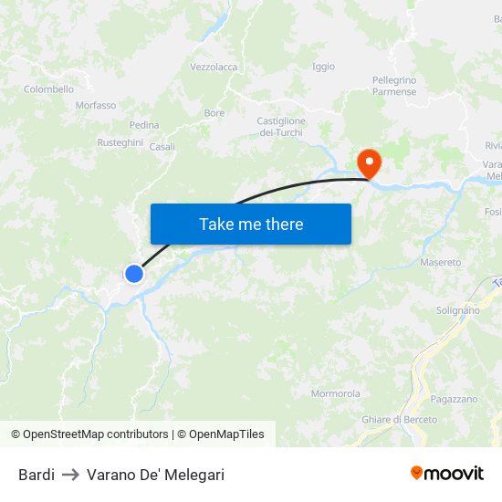 Bardi to Varano De' Melegari map
