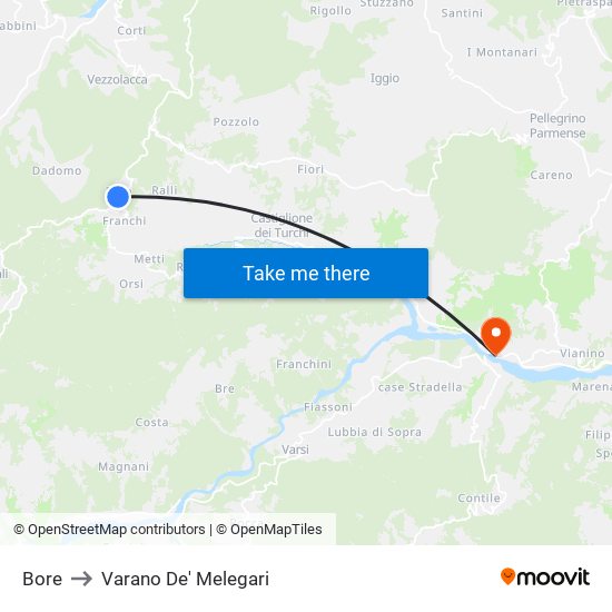 Bore to Varano De' Melegari map