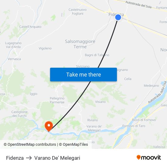 Fidenza to Varano De' Melegari map