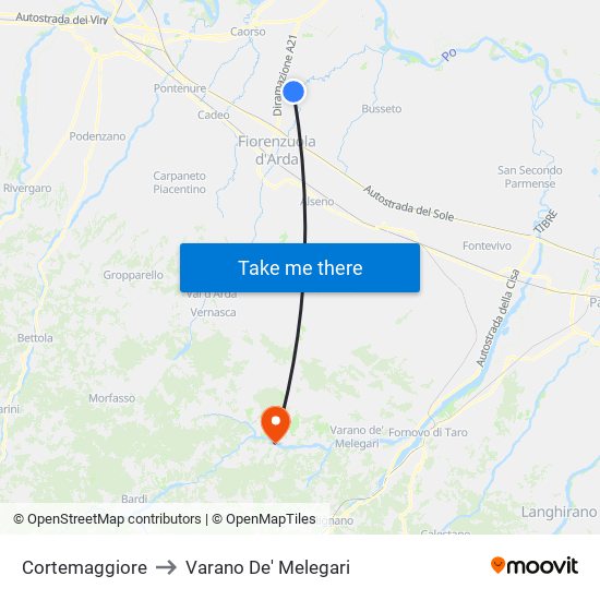 Cortemaggiore to Varano De' Melegari map