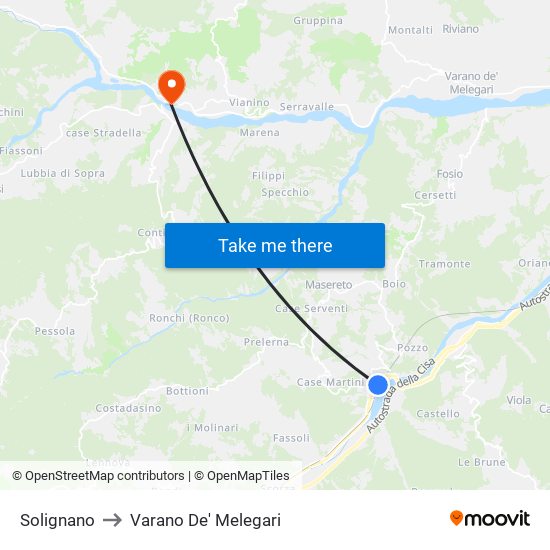 Solignano to Varano De' Melegari map
