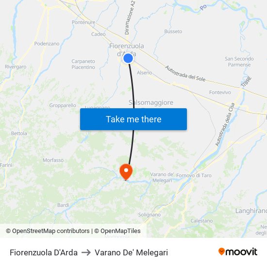 Fiorenzuola D'Arda to Varano De' Melegari map
