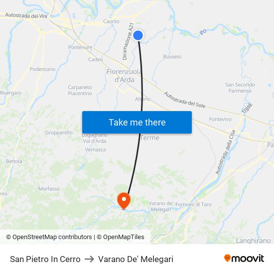 San Pietro In Cerro to Varano De' Melegari map