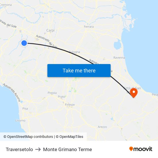 Traversetolo to Monte Grimano Terme map