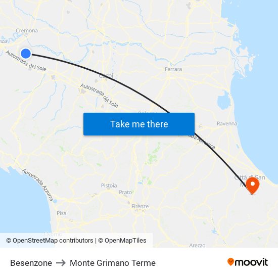 Besenzone to Monte Grimano Terme map