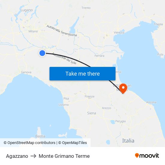 Agazzano to Monte Grimano Terme map