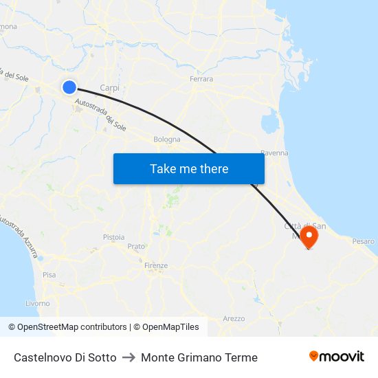 Castelnovo Di Sotto to Monte Grimano Terme map