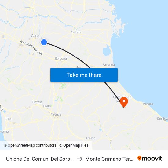 Unione Dei Comuni Del Sorbara to Monte Grimano Terme map