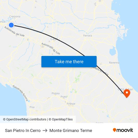 San Pietro In Cerro to Monte Grimano Terme map