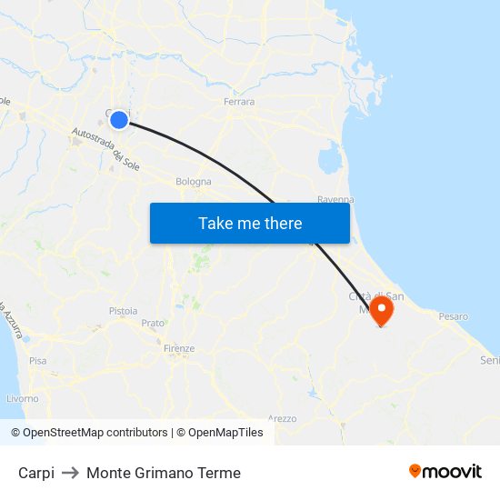 Carpi to Monte Grimano Terme map