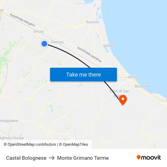 Castel Bolognese to Monte Grimano Terme map