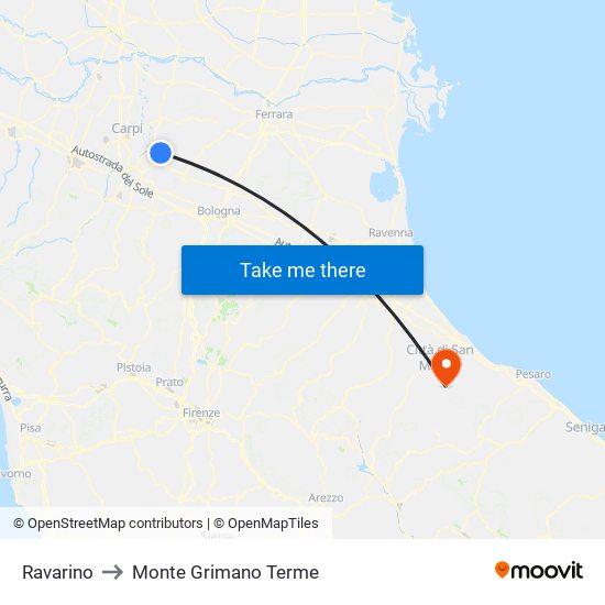 Ravarino to Monte Grimano Terme map