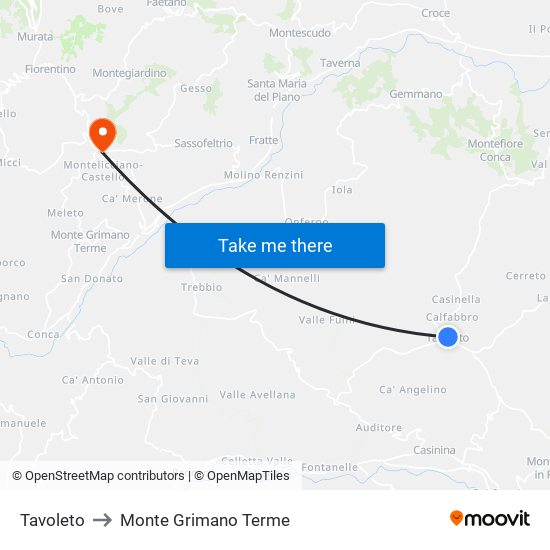 Tavoleto to Monte Grimano Terme map