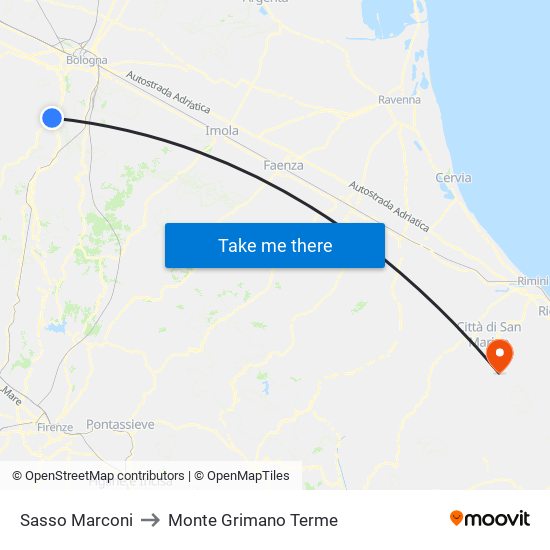 Sasso Marconi to Monte Grimano Terme map