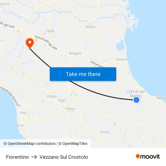 Fiorentino to Vezzano Sul Crostolo map