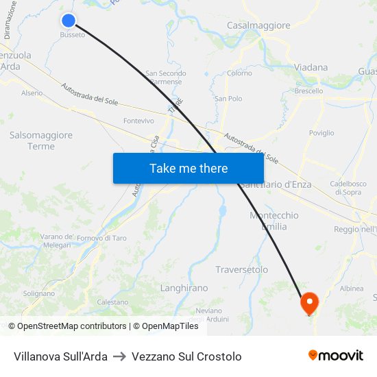 Villanova Sull'Arda to Vezzano Sul Crostolo map