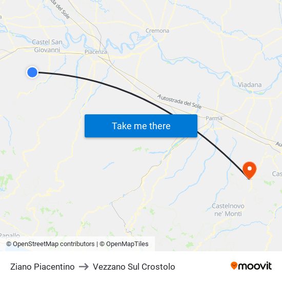 Ziano Piacentino to Vezzano Sul Crostolo map