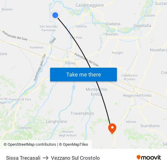 Sissa Trecasali to Vezzano Sul Crostolo map