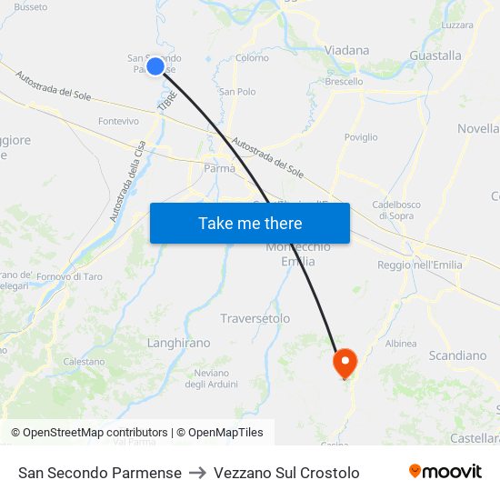 San Secondo Parmense to Vezzano Sul Crostolo map