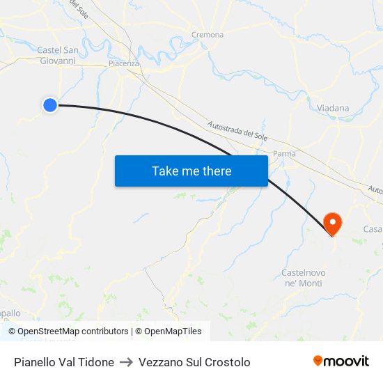Pianello Val Tidone to Vezzano Sul Crostolo map