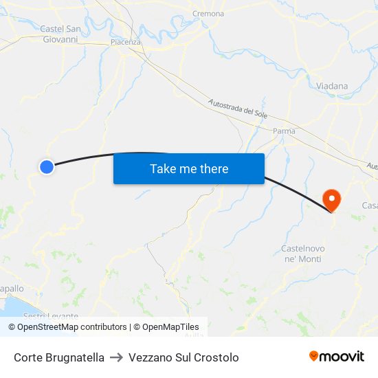 Corte Brugnatella to Vezzano Sul Crostolo map