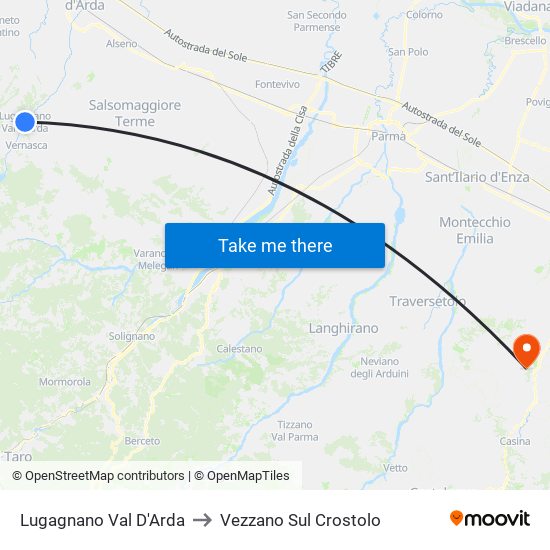 Lugagnano Val D'Arda to Vezzano Sul Crostolo map