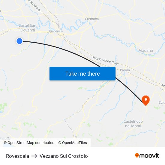 Rovescala to Vezzano Sul Crostolo map