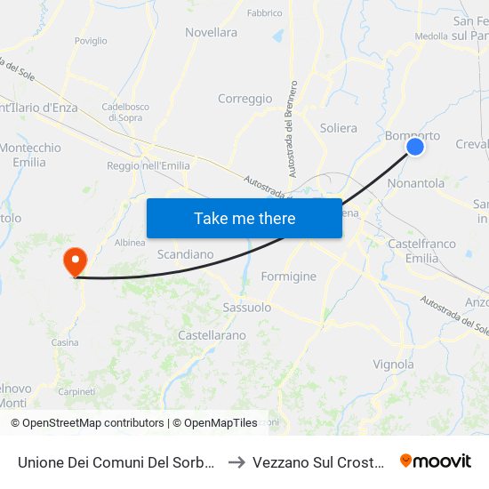 Unione Dei Comuni Del Sorbara to Vezzano Sul Crostolo map