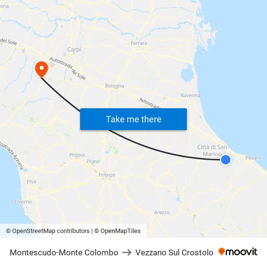 Montescudo-Monte Colombo to Vezzano Sul Crostolo map