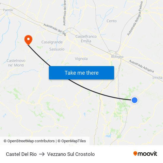 Castel Del Rio to Vezzano Sul Crostolo map