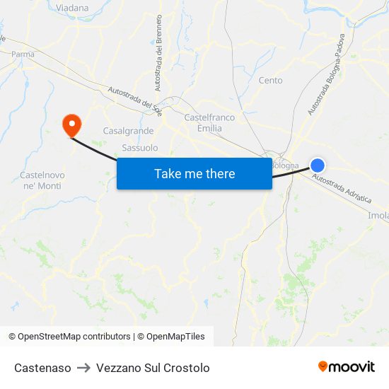 Castenaso to Vezzano Sul Crostolo map