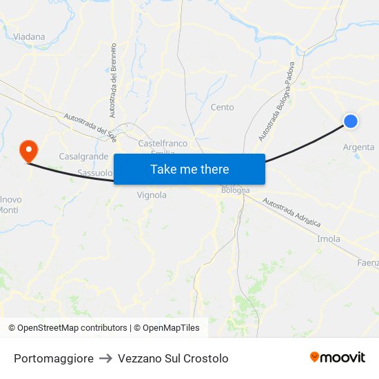 Portomaggiore to Vezzano Sul Crostolo map
