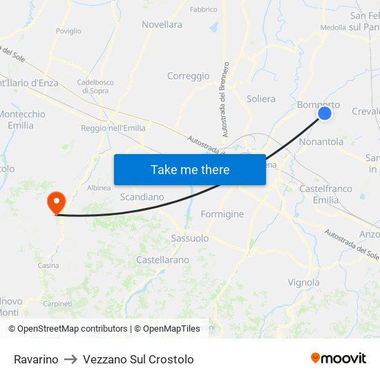 Ravarino to Vezzano Sul Crostolo map