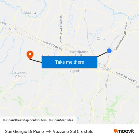 San Giorgio Di Piano to Vezzano Sul Crostolo map