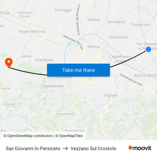 San Giovanni In Persiceto to Vezzano Sul Crostolo map