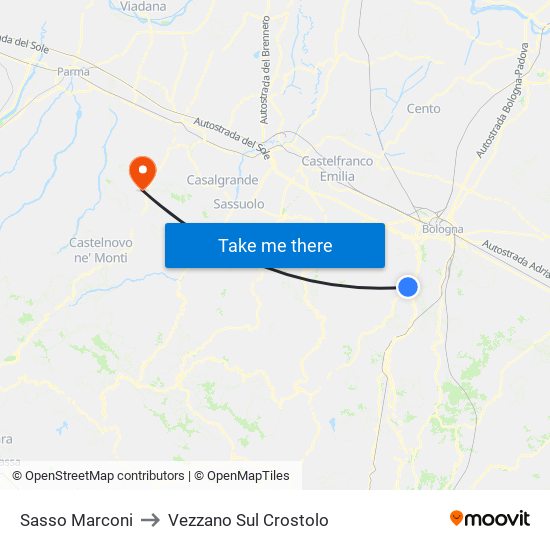 Sasso Marconi to Vezzano Sul Crostolo map