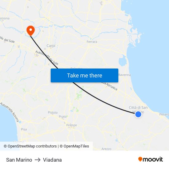San Marino to Viadana map