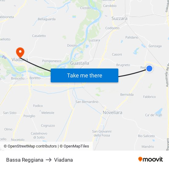 Bassa Reggiana to Viadana map