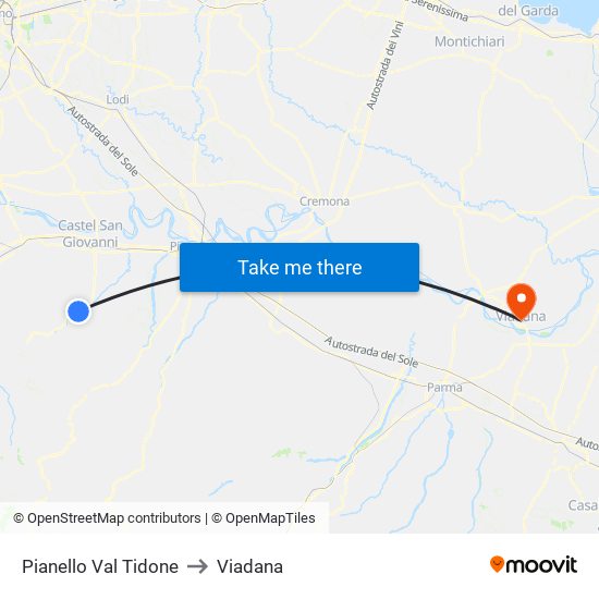 Pianello Val Tidone to Viadana map
