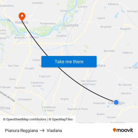 Pianura Reggiana to Viadana map