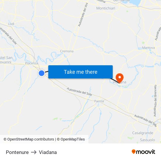 Pontenure to Viadana map