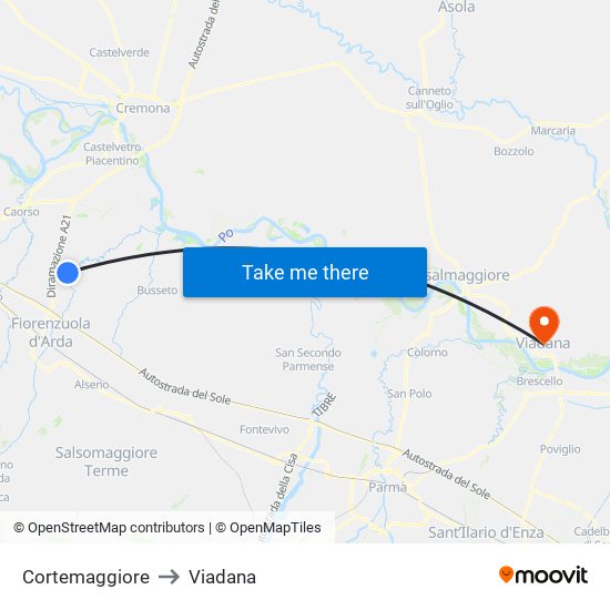 Cortemaggiore to Viadana map