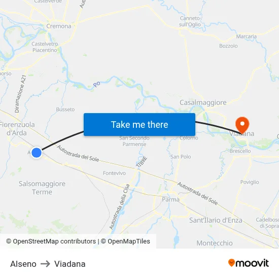 Alseno to Viadana map