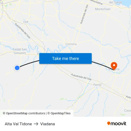 Alta Val Tidone to Viadana map